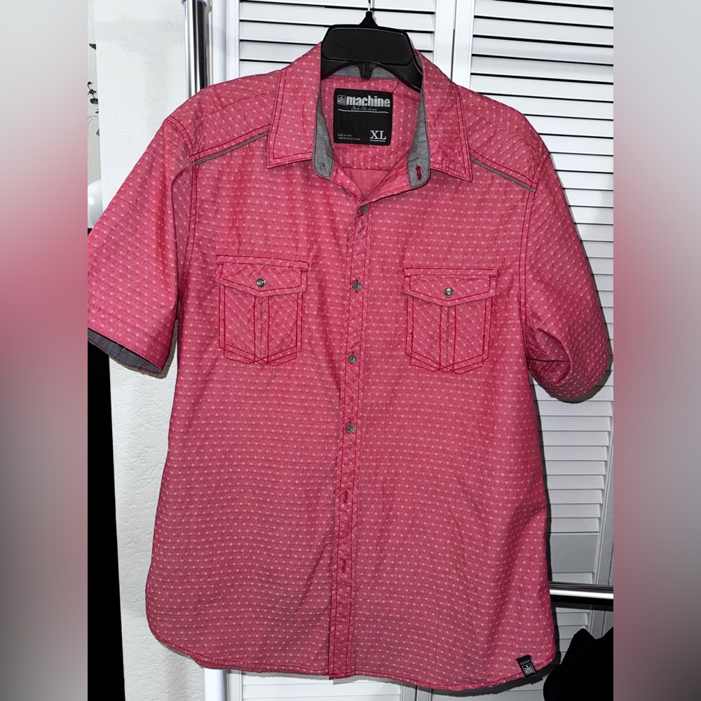 Machine Men's Casual Red Button Down Shirt